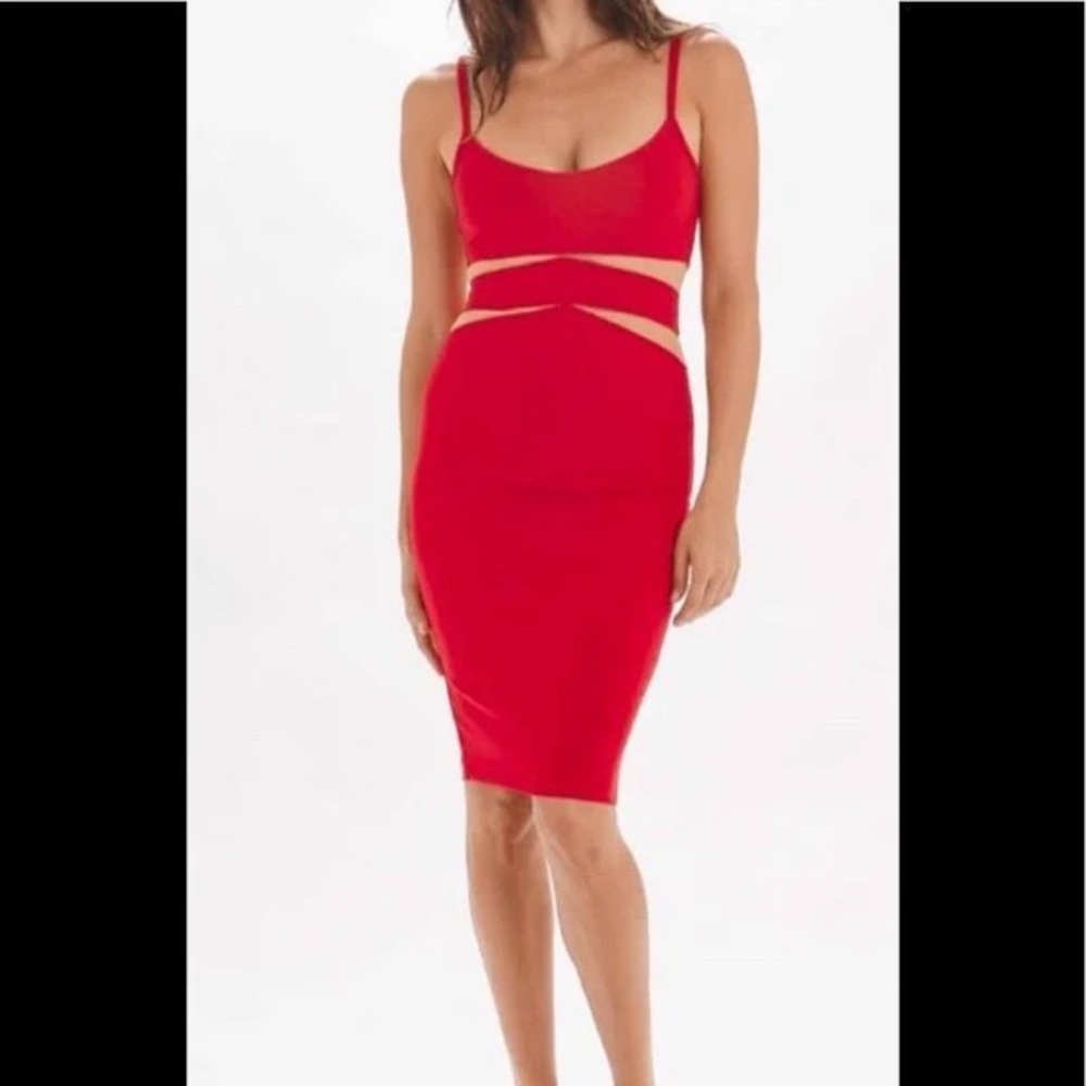 Torn by Ronny Kobo Red Club fitted MIDI Dress